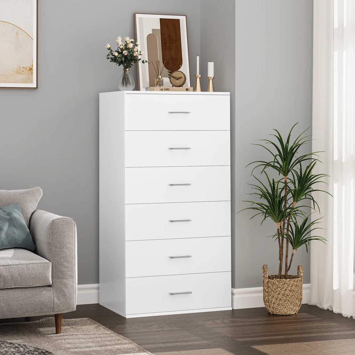 White 6 Drawer Wood Dresser T6030