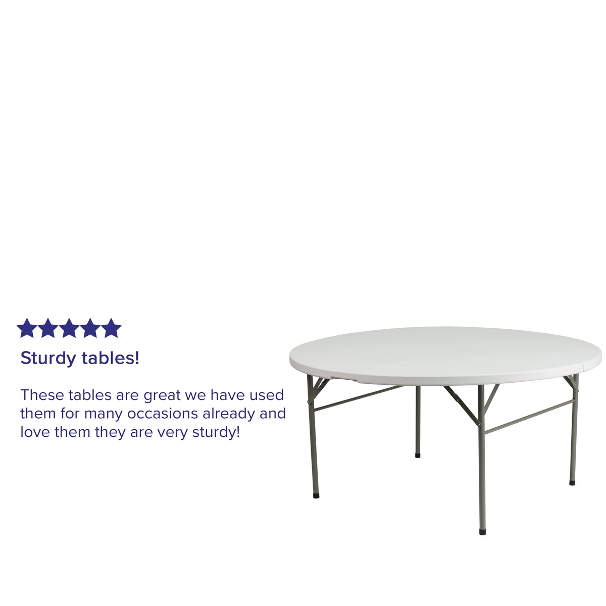 5-Foot Round Bi-Fold Granite White Plastic Folding Table with Carrying Handle F14439