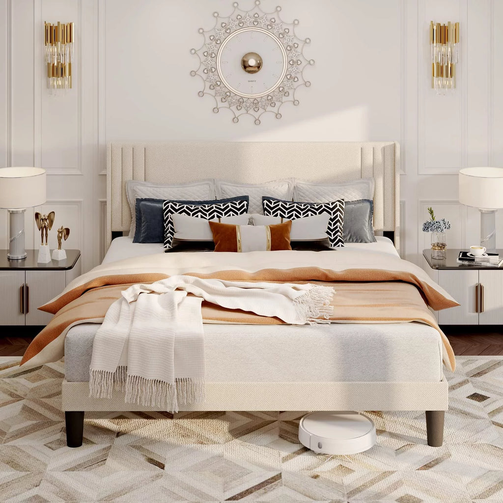 Queen Bed Frame with Adjustable Headboard and 4 Storage Drawers J4436