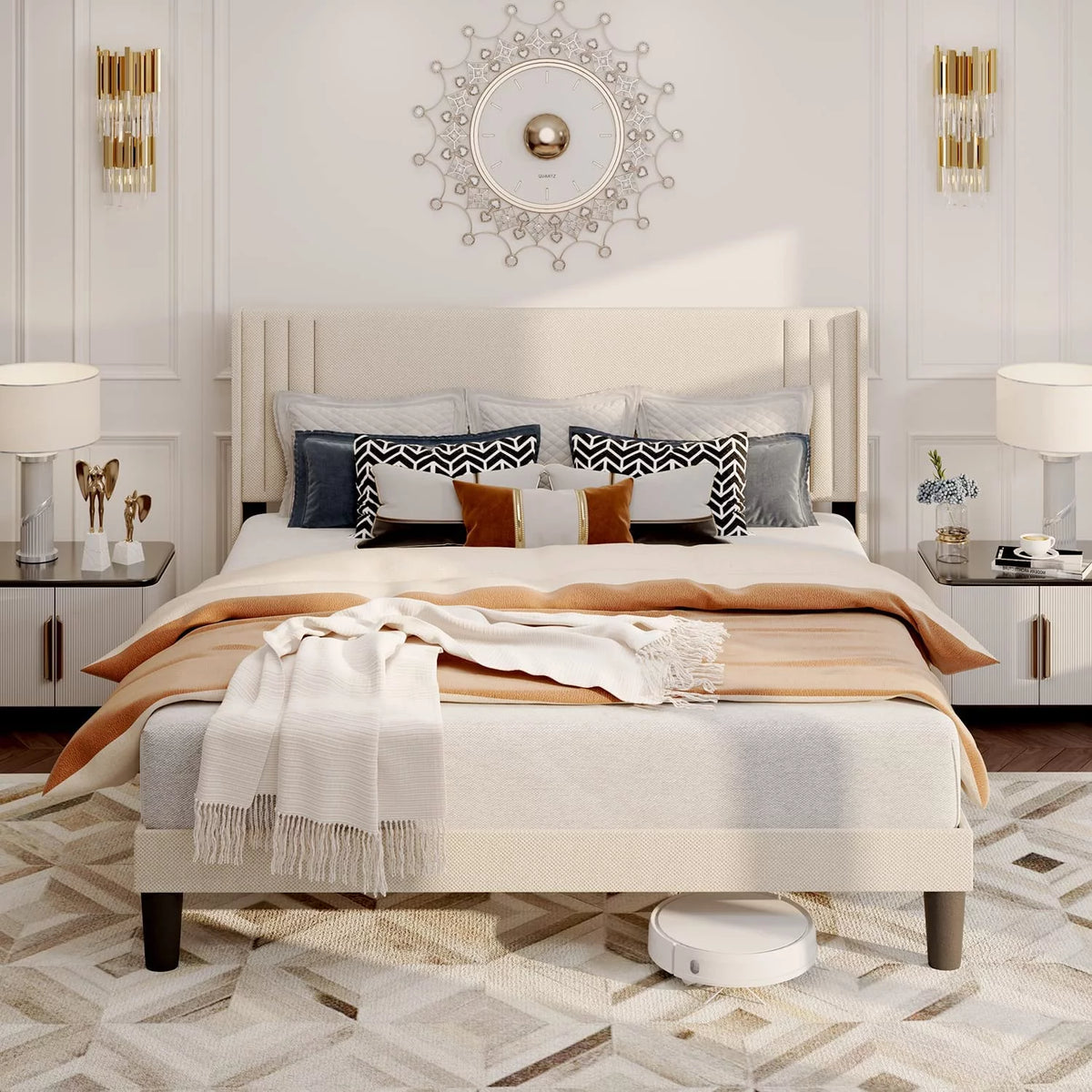 Queen Bed Frame with Adjustable Headboard and 4 Storage Drawers J4436