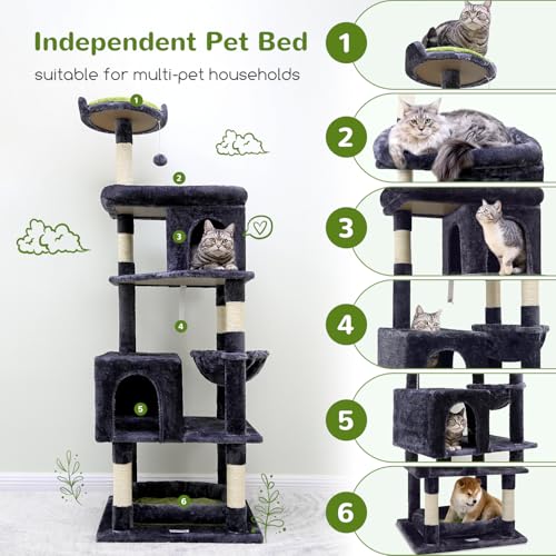 72in Dark Gray Cat Tree with 6 Scratching Posts F2236