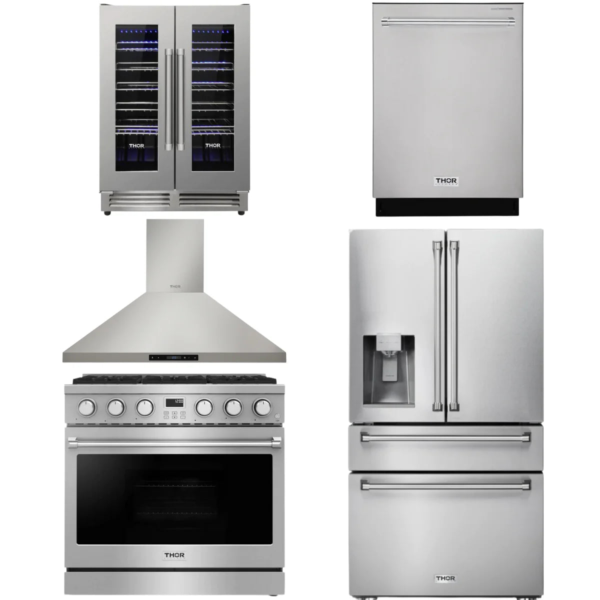 36 Gas Range, Range Hood, Refrigerator, Dishwasher and Wine Cooler V62857