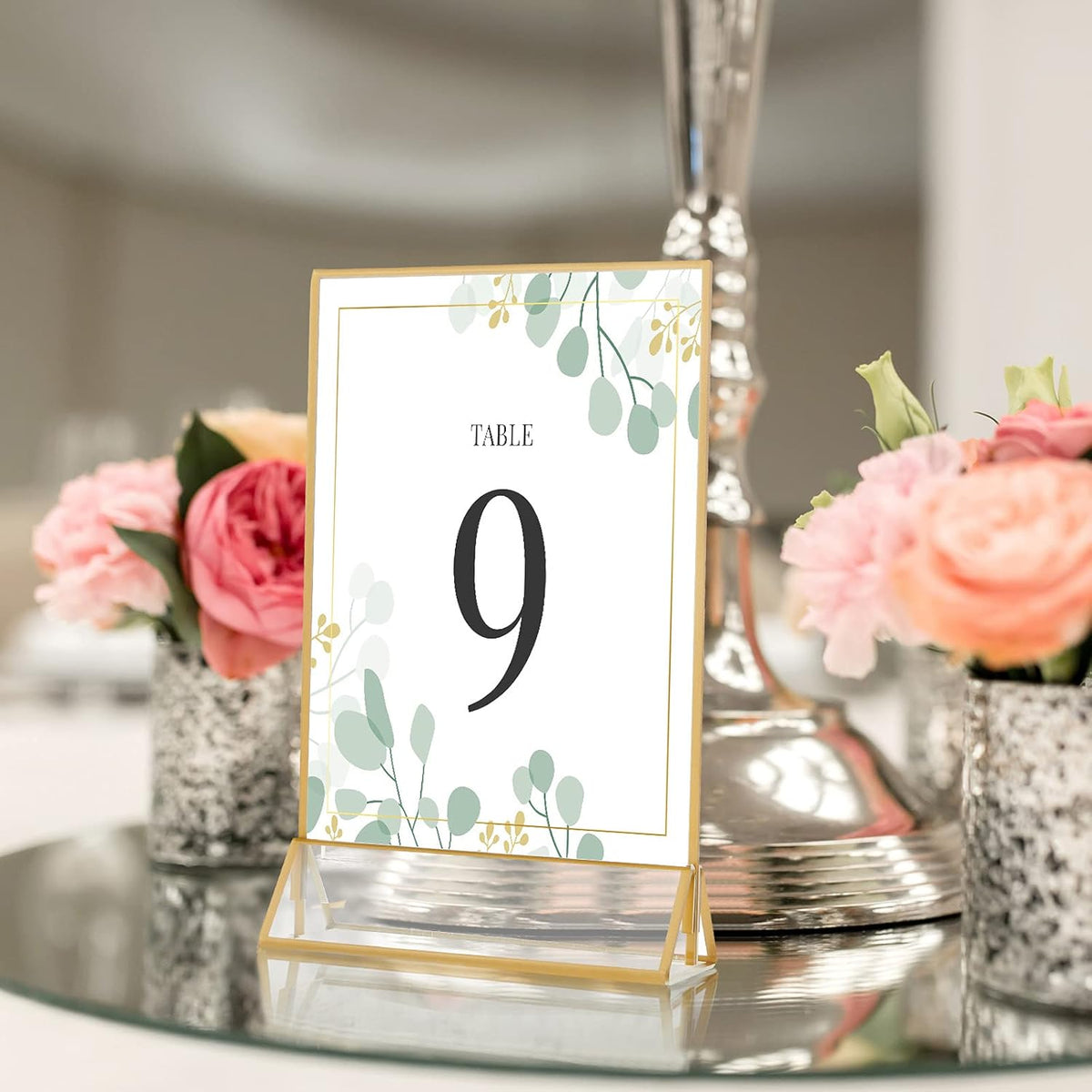 16 Pc Gold Rimmed Clear Acrylic Table Sign Holders, Double Sided Frame with Vertical Stand, 4 x 6 Inch, Pack of 2 R102844