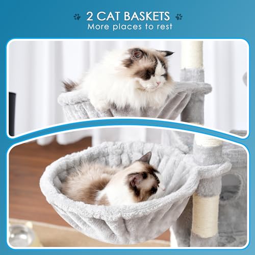 Light Gray 74 inches Multi-Level XL Cat Tree with Three Cat Condos and Two Top Decks G81476