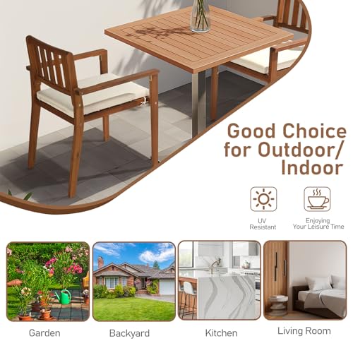 Acacia Wood Stackable Patio Dining Chairs Set of 4 with Cushions D7334