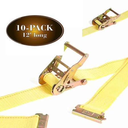 2 x 12 Heavy Duty Yellow Polyester Ratcheting Straps T928