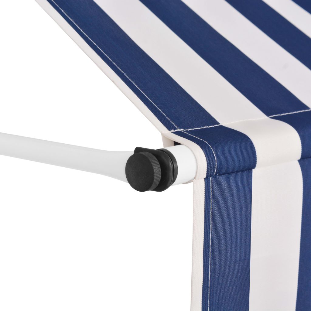 Manual Retractable Awning 137.8" Blue and White Stripes E9197