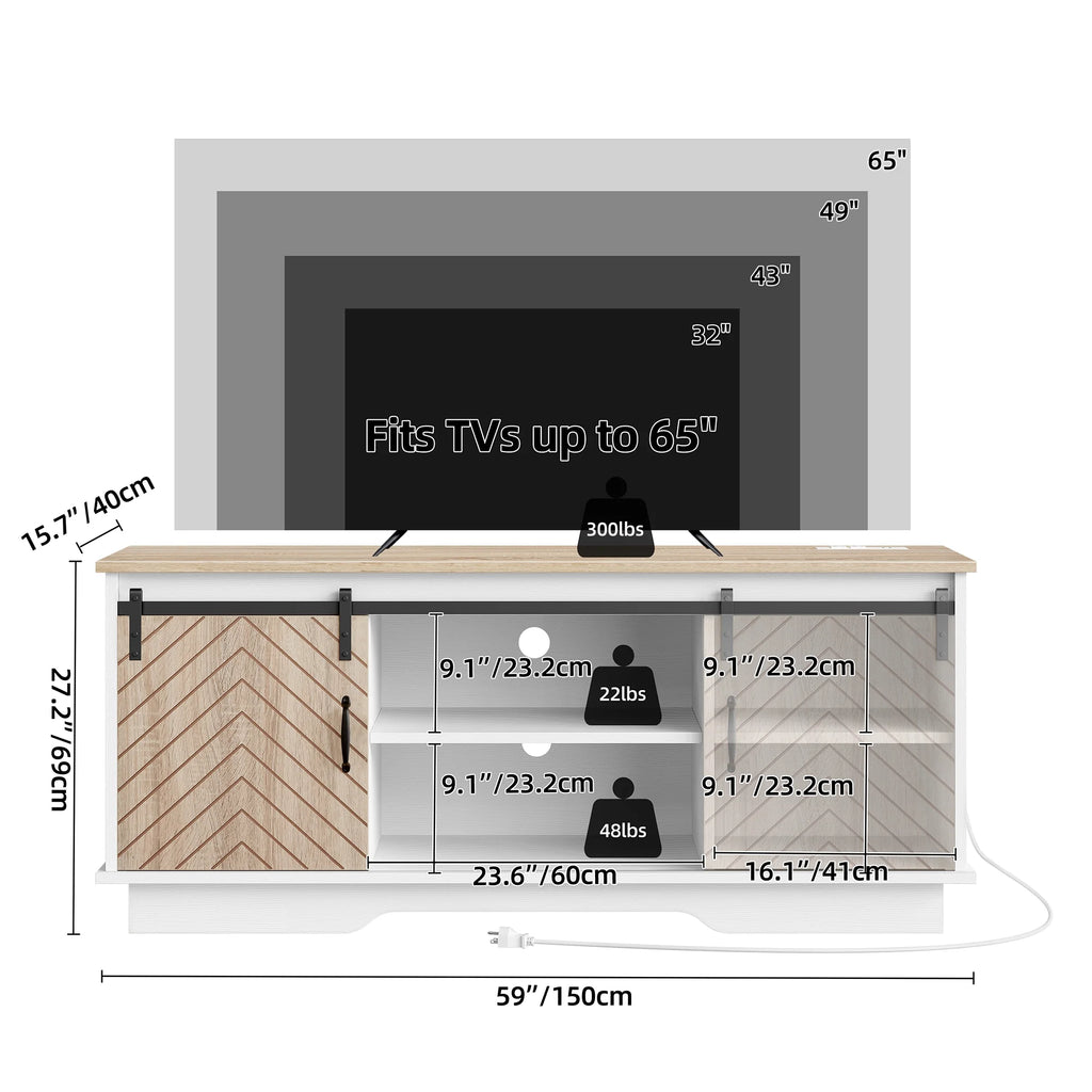 Oak Wood TV Stand with Outlets and USB Ports Y808341