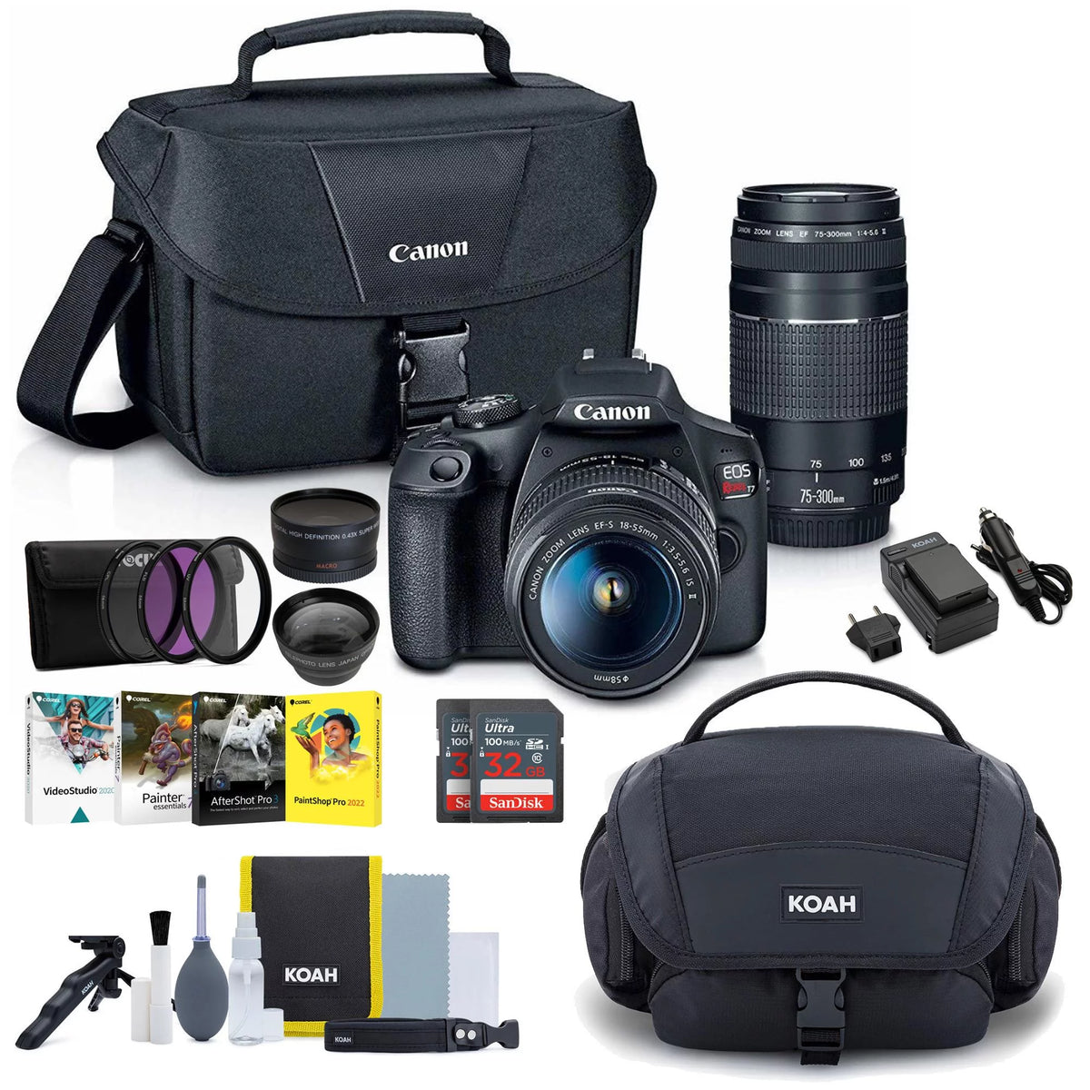 Canon EOS Rebel T7 DSLR Camera 18-55 and 75-300 Double Zoom Lens with Bag R319