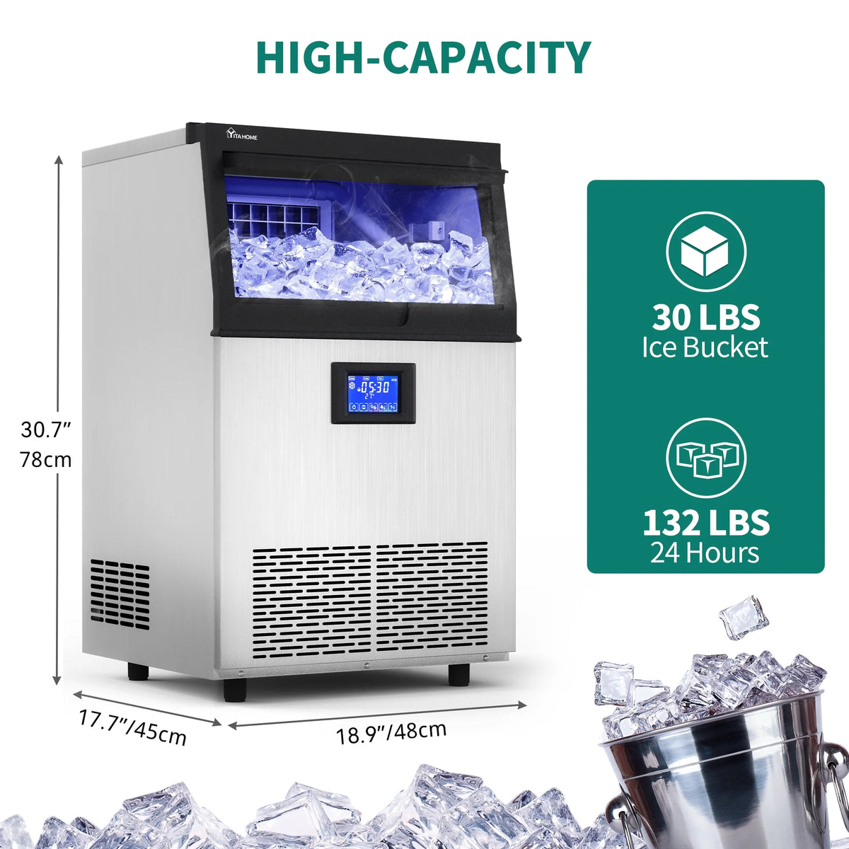 Commercial Ice Machine with 33LBS Storage Bin T64276
