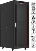 42U Locking Server Rack Cabinet Enclosure on Wheels with Shelf and Cooling Fan O8557