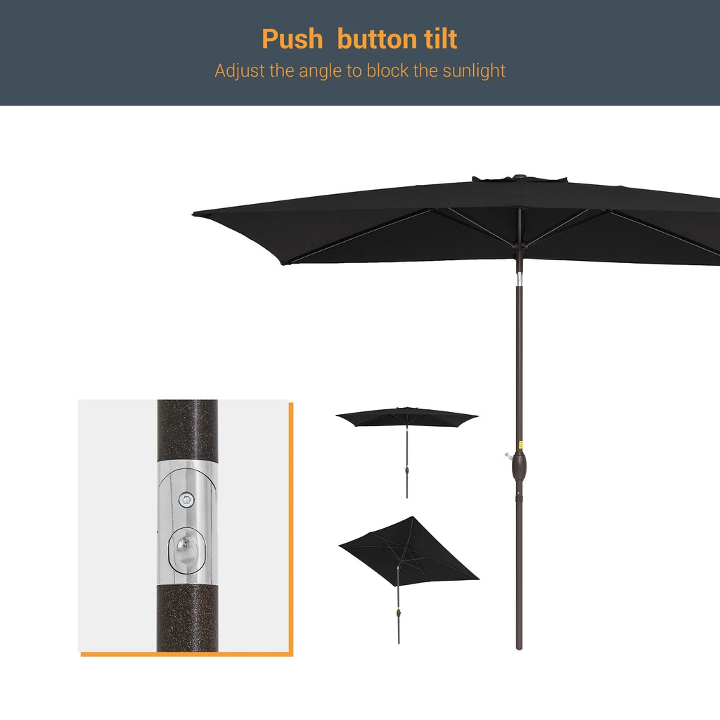 10 x 6.5ft Outdoor Patio Rectangular Table Umbrella with Hand Crank and Push Button Tilt, Black X30596
