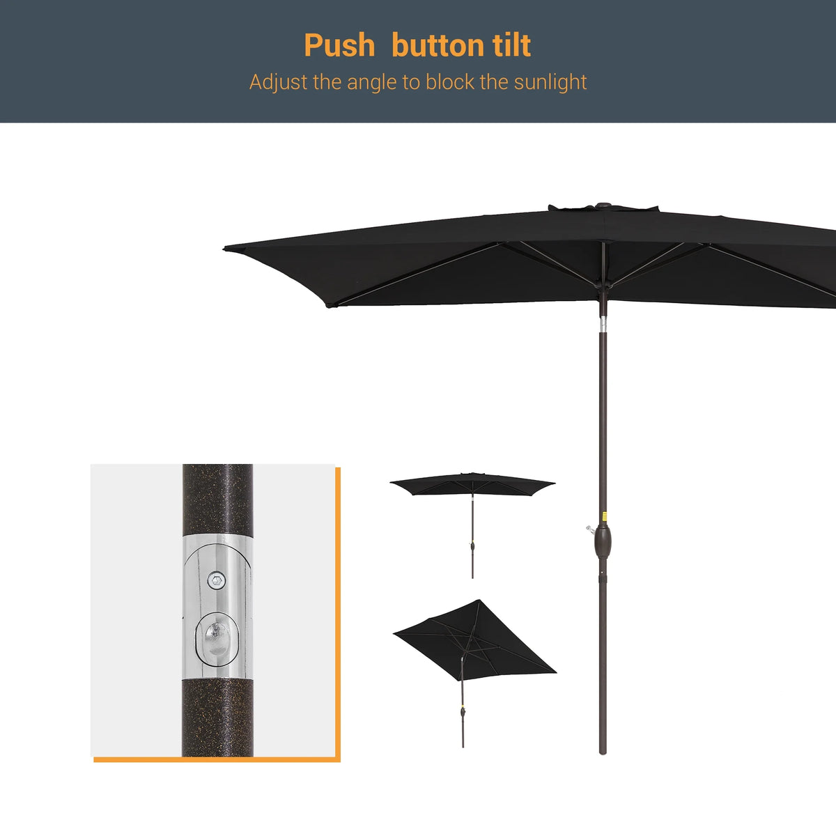 10 x 6.5ft Outdoor Patio Rectangular Table Umbrella with Hand Crank and Push Button Tilt, Black X30596