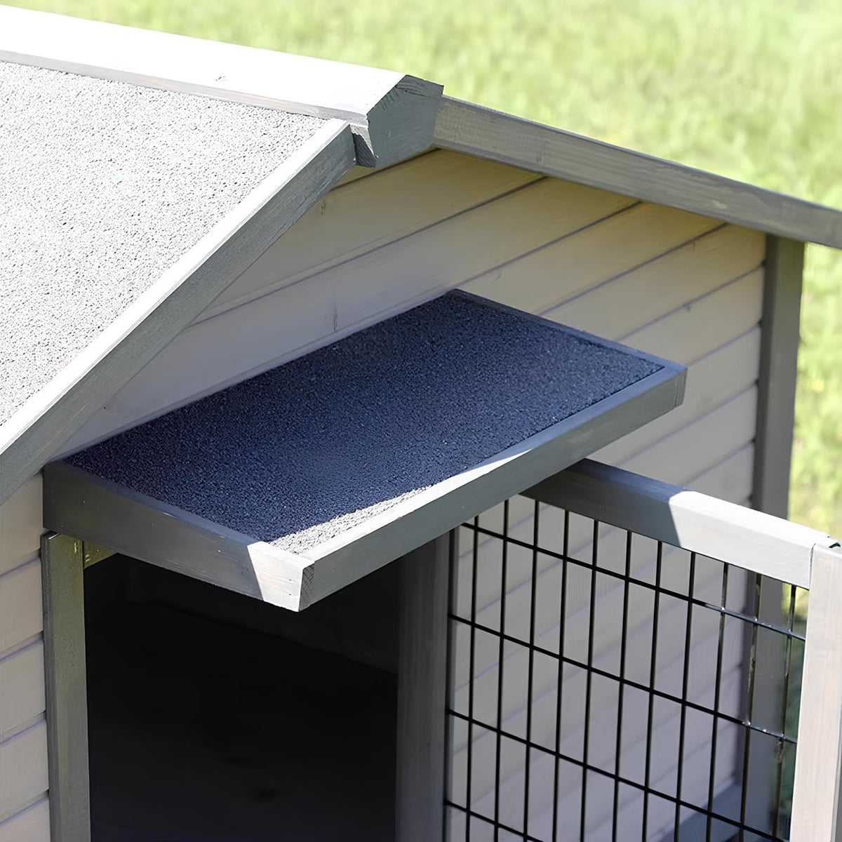 Grey Weatherproof Wooden Dog House with Elevated Floor P7453