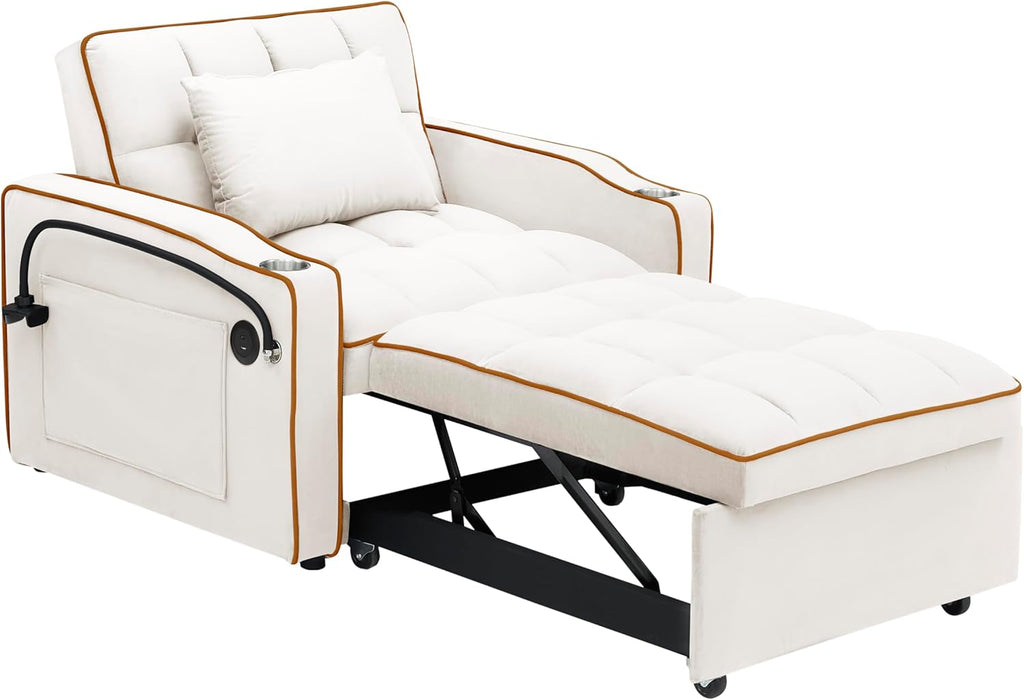 Twin Size Pull Out Sofa Bed Chair, Velvet Convertible Sleeper Chair Bed T667