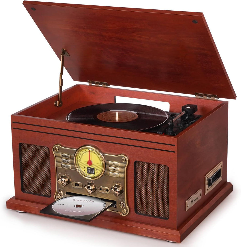 Mahogany Bluetooth Record Player Turntable with Speakers I91111