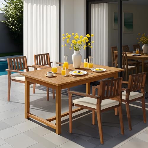Acacia Wood Stackable Patio Dining Chairs Set of 4 with Cushions D7334