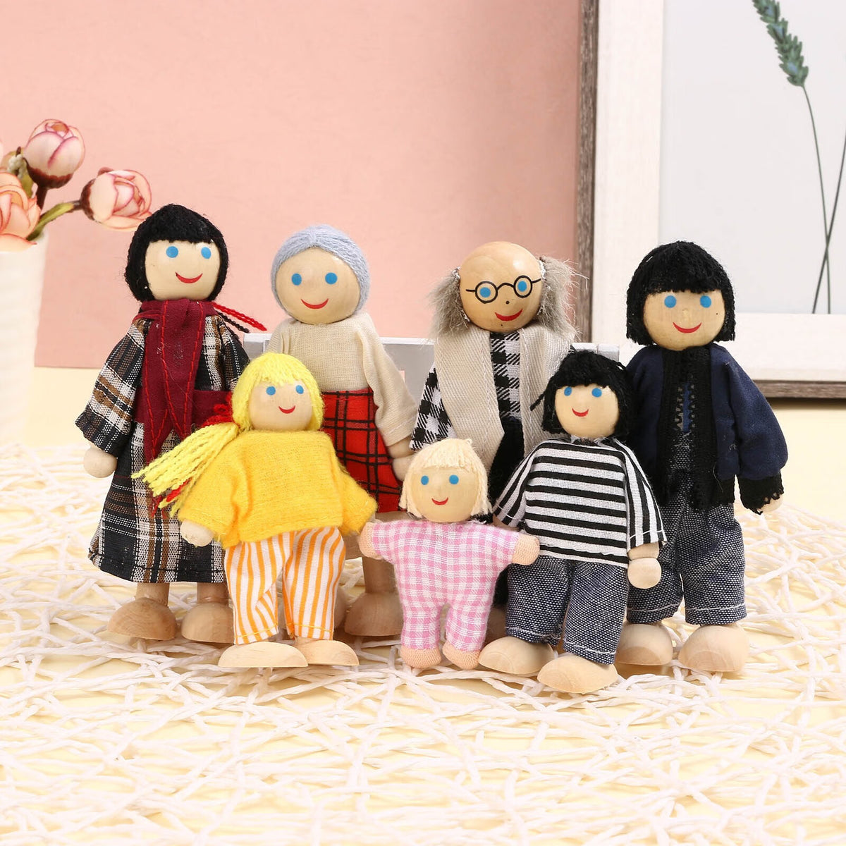 Wooden Dolls Family Playset Set of 7 S780