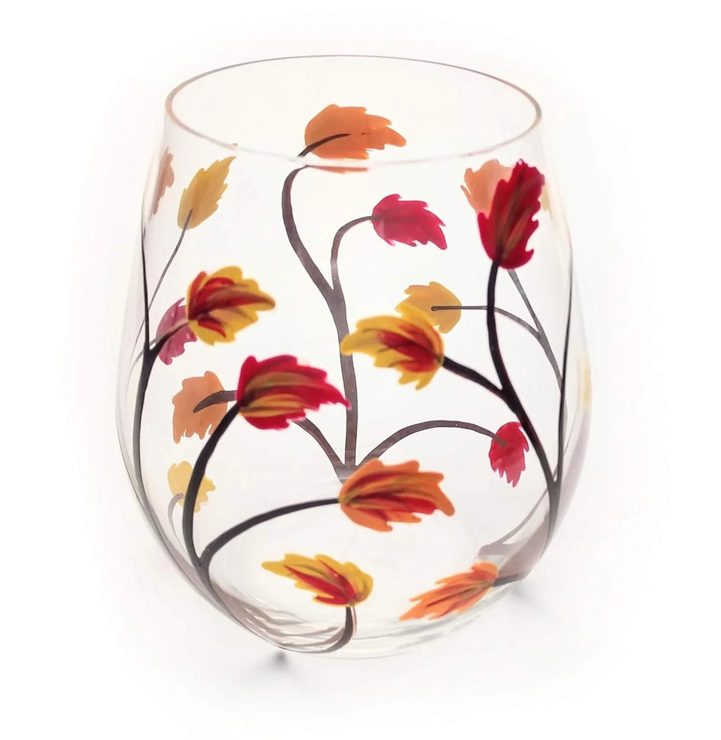 Stemless Hand Painted Wine Glass 18 Ounce Y478