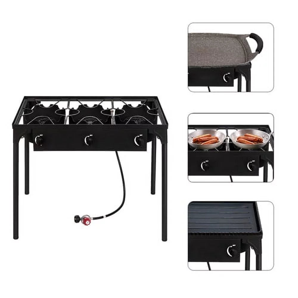 Black Portable 3 Burner Propane Cooker H293