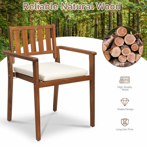 Acacia Wood Stackable Patio Dining Chairs Set of 4 with Cushions D7334