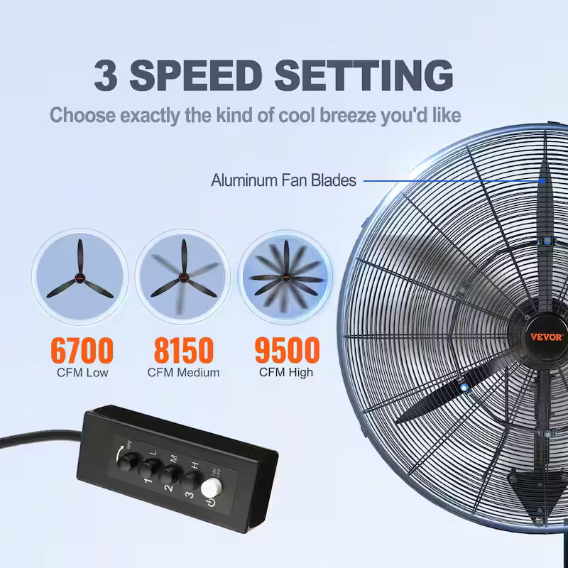 Wall-Mount Misting Fan 30 in. 3-Speed 9500 CFM Waterproof Oscillating Industrial Wall Fan X3045