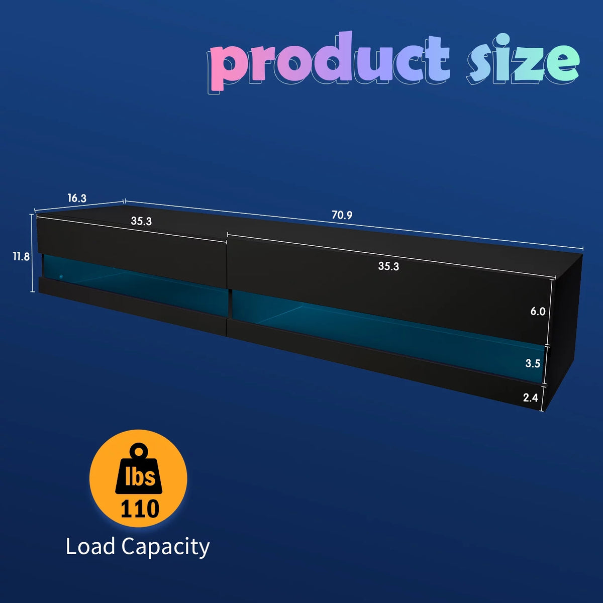 Black Wall Mounted Floating TV Stand up to 80 inch K303