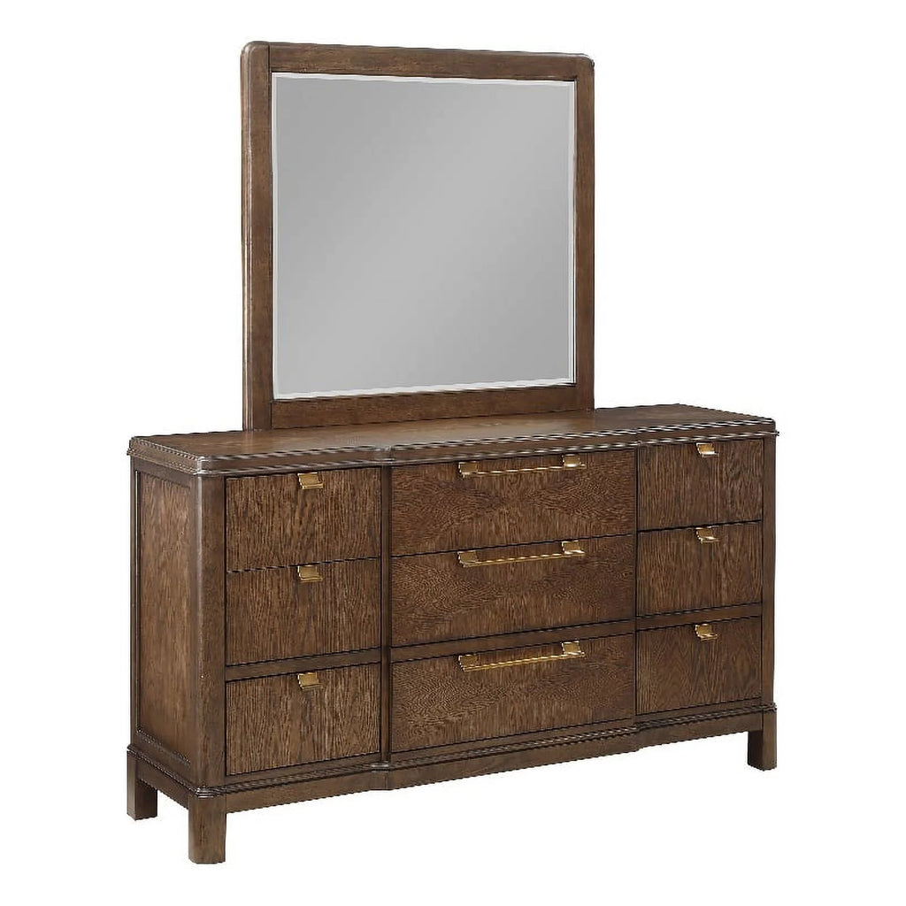 Walnut Brown Wood 6-drawer Dresser and Mirror G730864