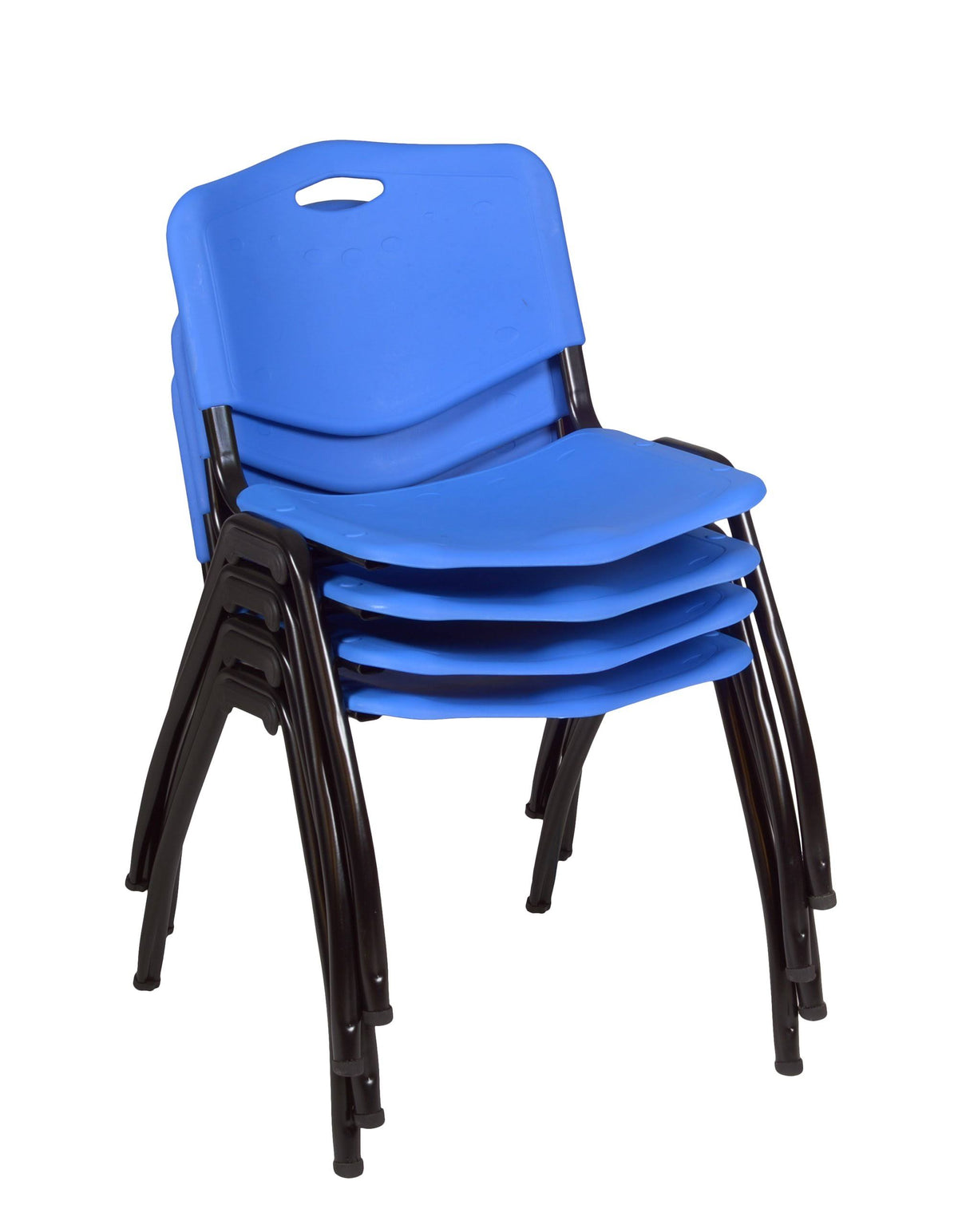 42x22 Square Breakroom Table Mocha Walnut 4 Stack Chairs Blue R929369