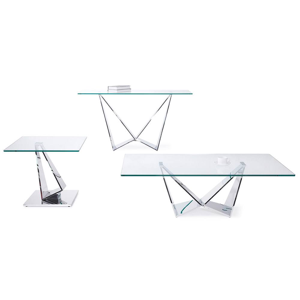 Clear Glass End Table with Polished Stainless Steel Base T59840