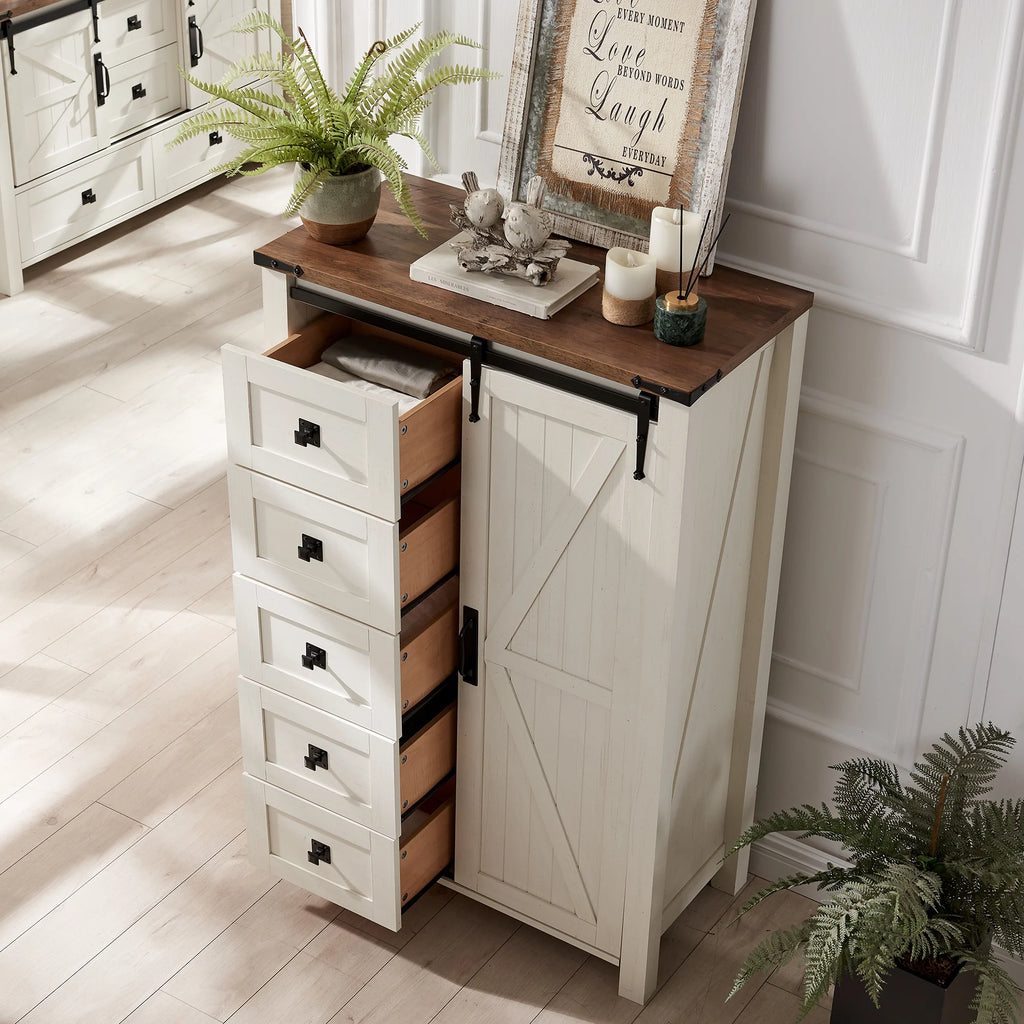 5 Drawer Dresser with Barn Door V384
