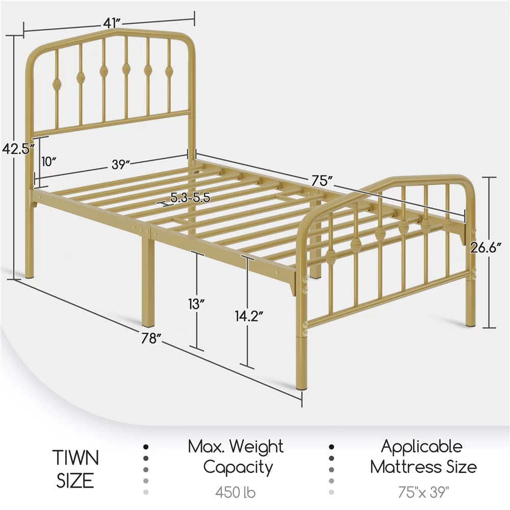Twin Size Metal Bed with Arched Headboard and Footboard M995