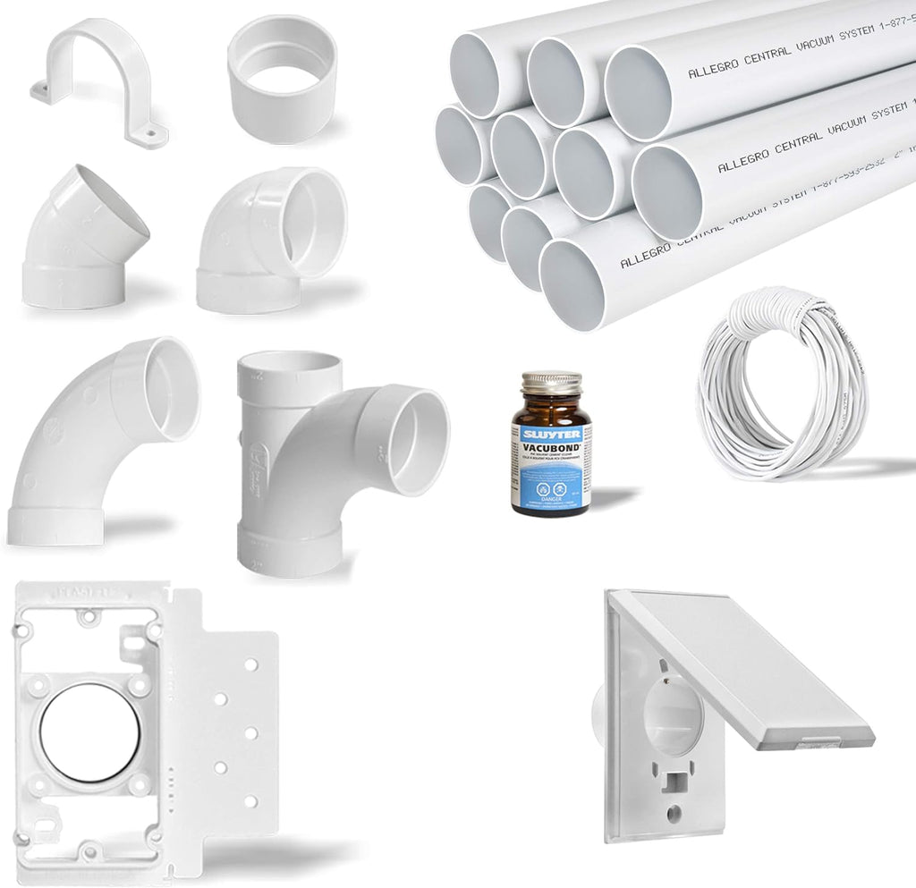 Central Vacuum 3-Inlet Installation Kit with 80 feet of Pipe F2698