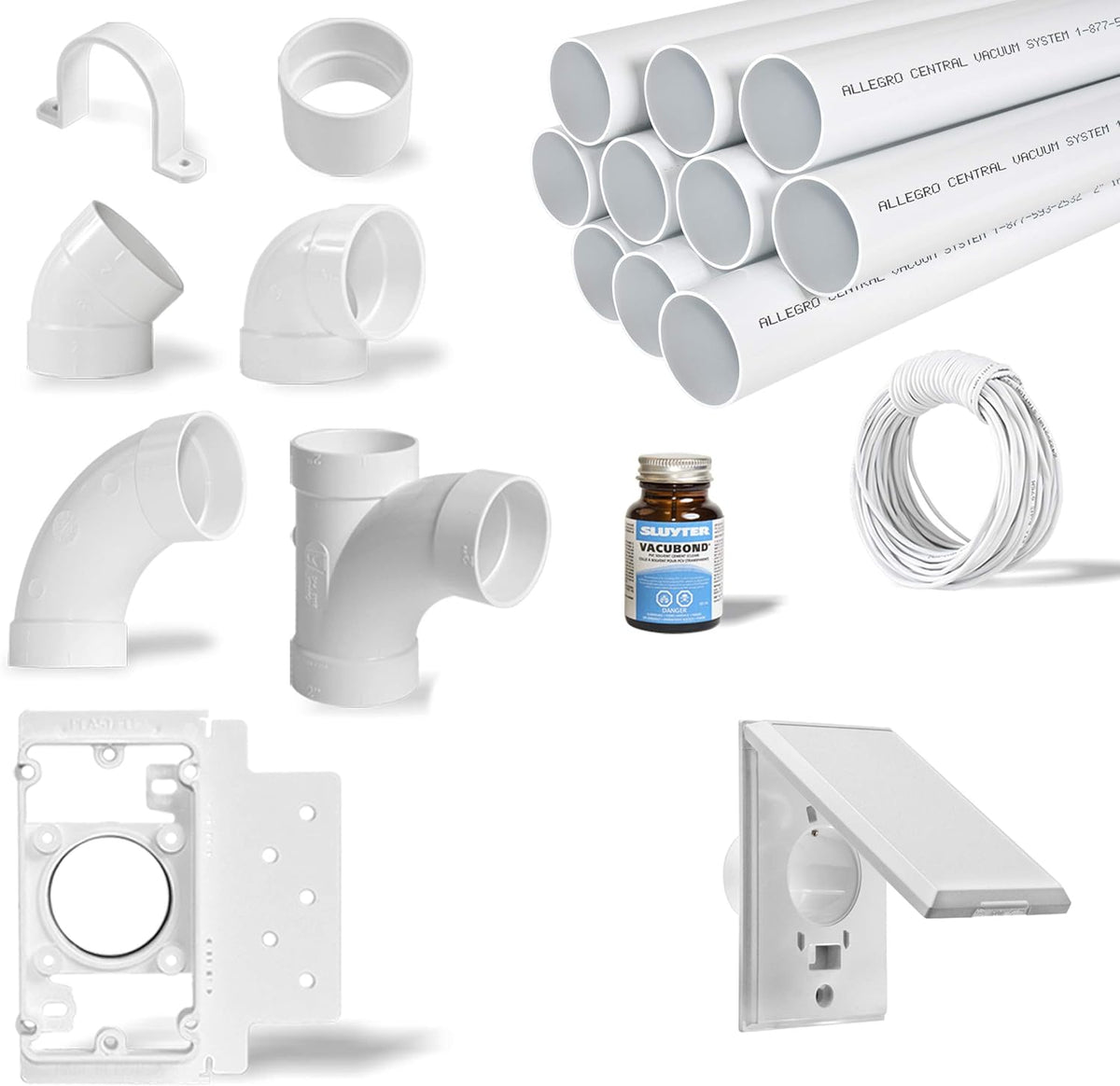 Central Vacuum 3-Inlet Installation Kit with 80 feet of Pipe F2698