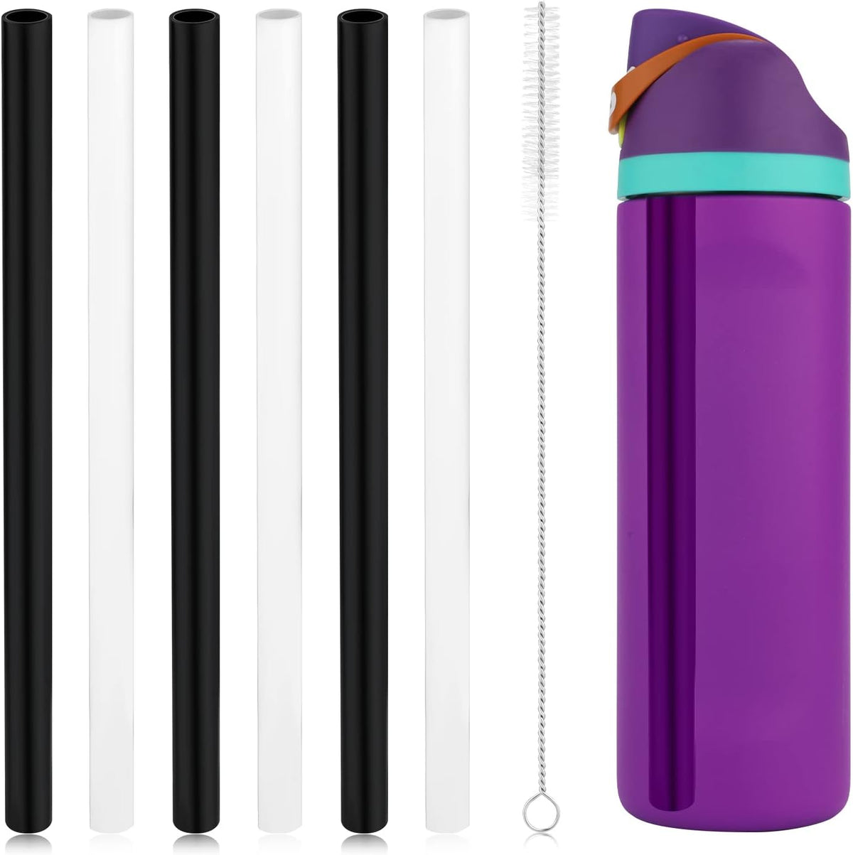 6pcs Reusable Plastic Straws with Cleaning Brush for 24 oz Water Bottle O51185