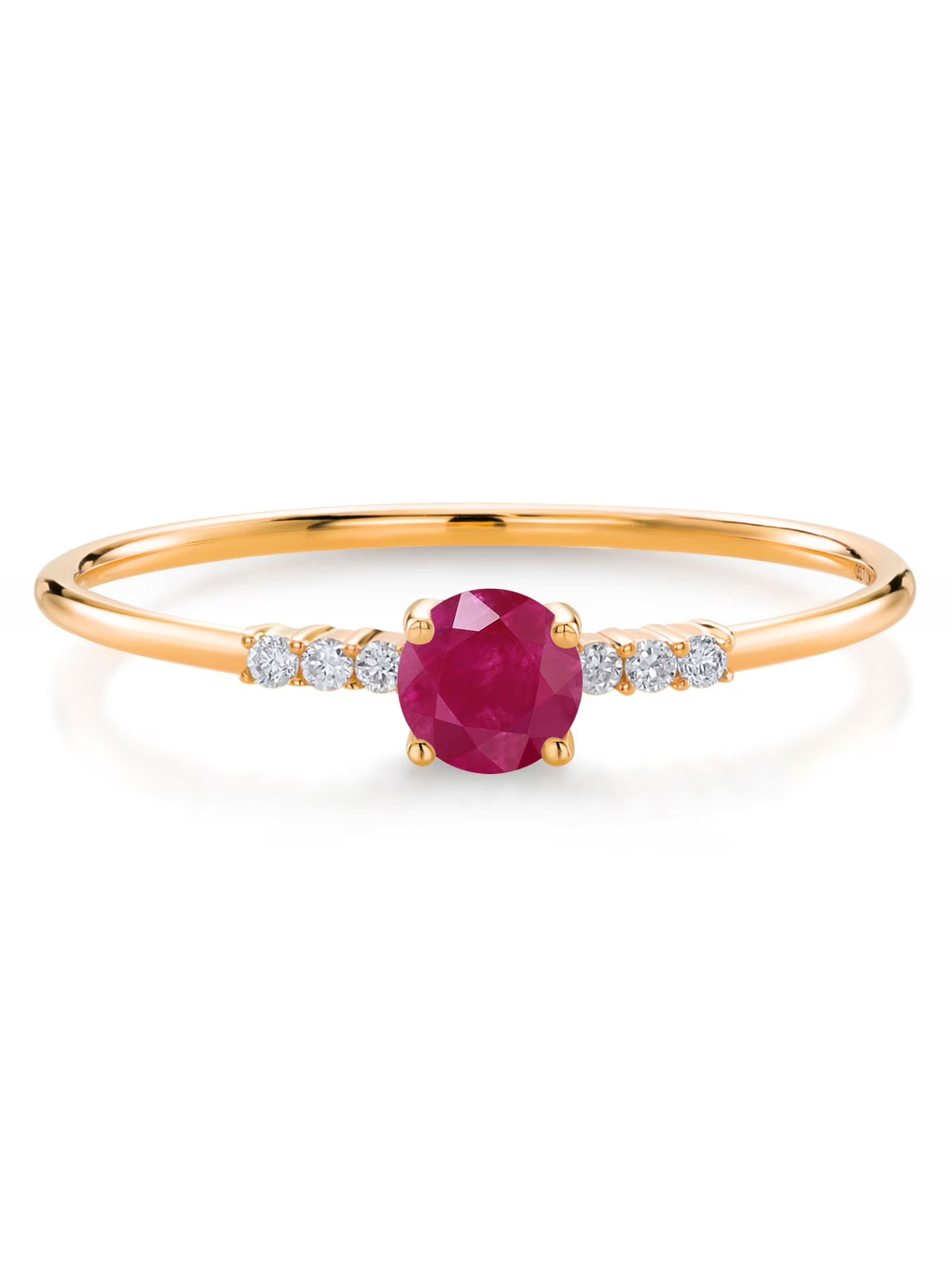 10K Yellow Gold Red Ruby and White Lab Grown Diamond Engagement Ring A29524