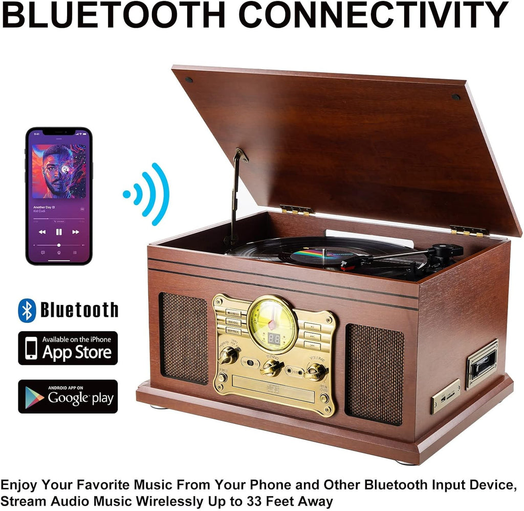Mahogany Bluetooth Record Player Turntable with Speakers I91111