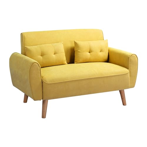 Dark Grey Linen Loveseat Sofa with 2 Pillows F8886