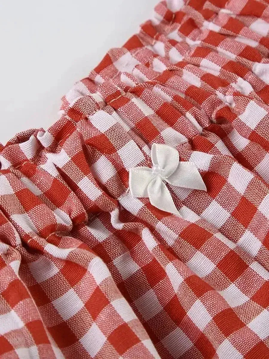 Retro Red Checked Ribbon Bubble Shorts D95957