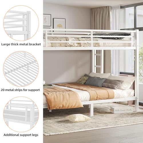 Twin XL Over Twin XL Black Metal Bunk Bed Frame with Ladder & Guardrail Z347