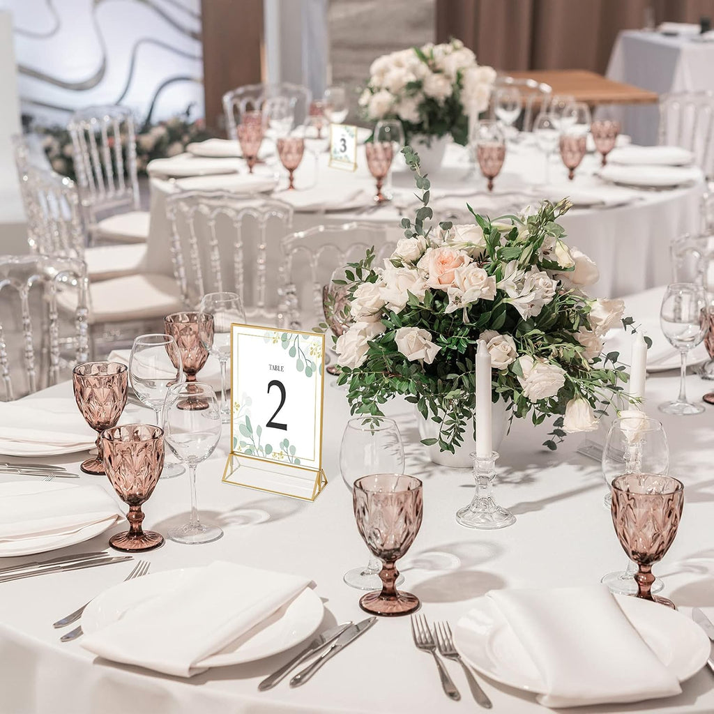 16 Pc Gold Rimmed Clear Acrylic Table Sign Holders, Double Sided Frame with Vertical Stand, 4 x 6 Inch, Pack of 2 R102844