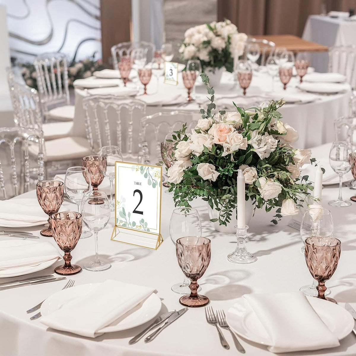 16 Pc Gold Rimmed Clear Acrylic Table Sign Holders, Double Sided Frame with Vertical Stand, 4 x 6 Inch, Pack of 2 R102844