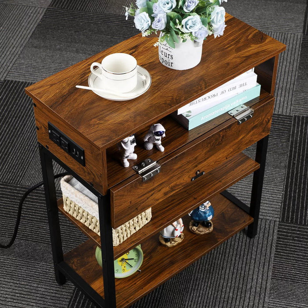 Brown Storage Table with Outlet T59359