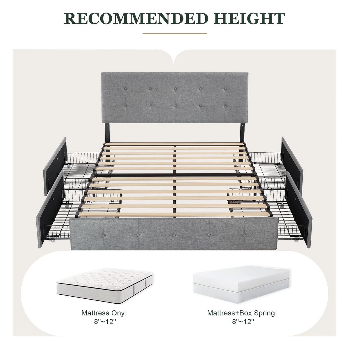 Queen Size Platform Bed Frame with Headboard and 4 Storage Drawers C73756