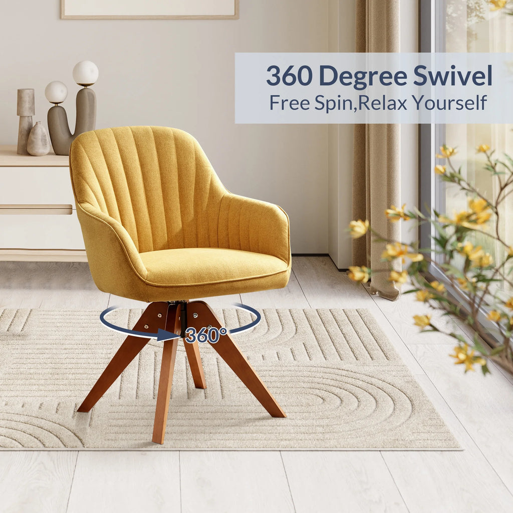 Mid Century Modern Swivel Accent Chair Linen Upholstered with Beech Wood Legs T2379