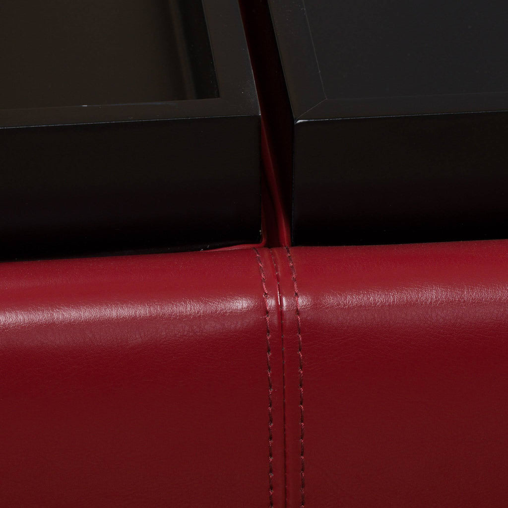 Red Leather Storage Ottoman L580