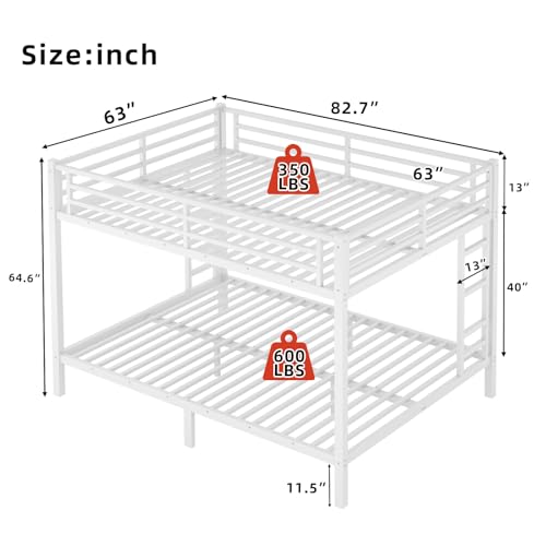 Twin XL Over Twin XL Black Metal Bunk Bed Frame with Ladder & Guardrail Z347