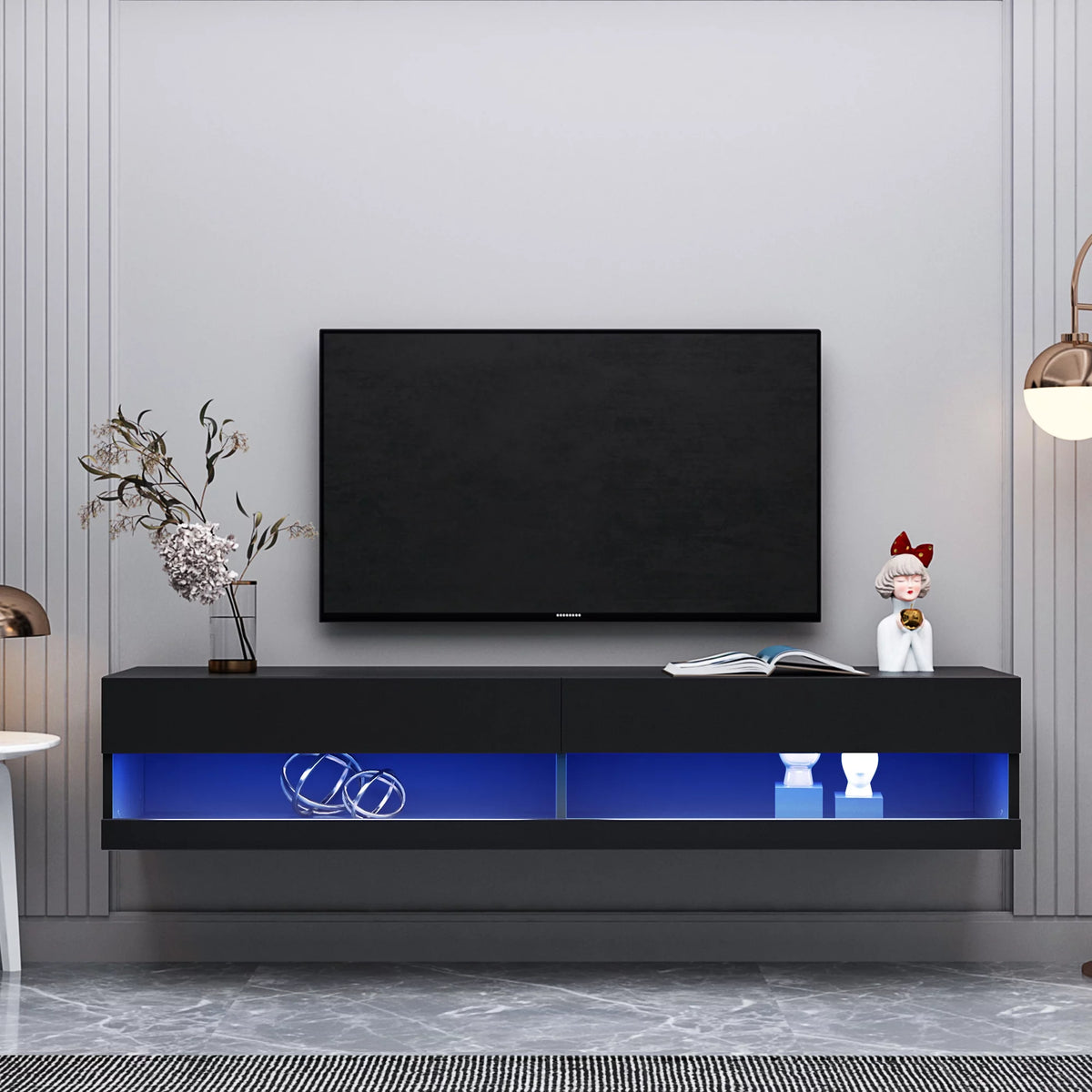 Black Wall Mounted Floating TV Stand up to 80 inch K303
