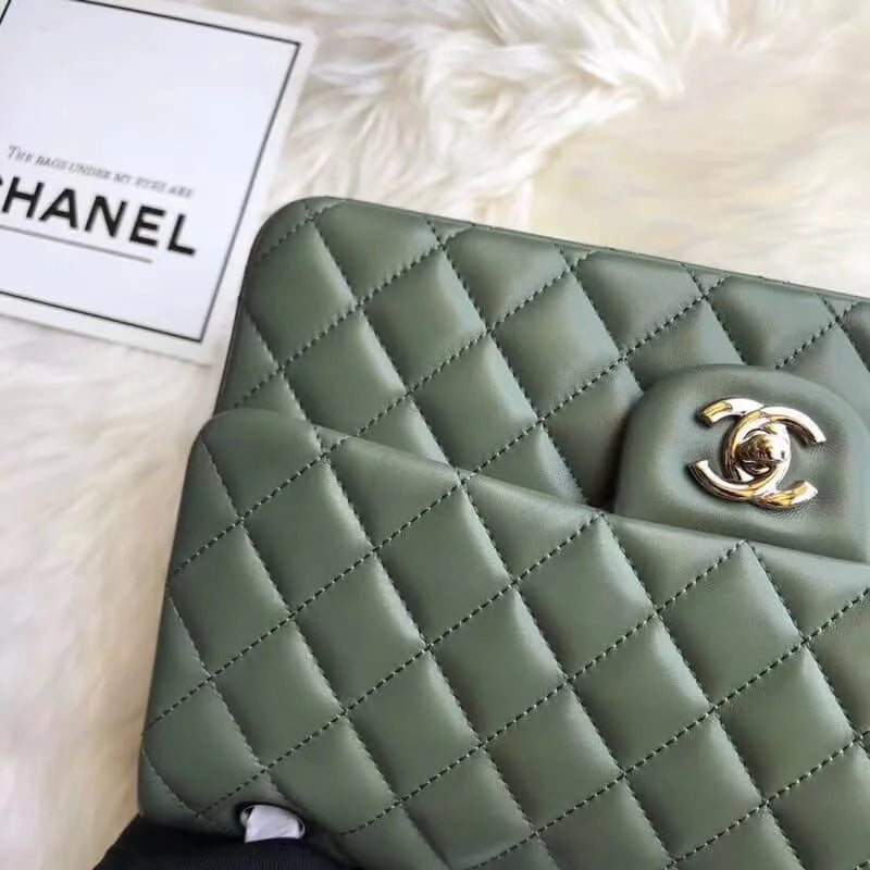 Green Medium Lambskin Leather Flap Bag L19812