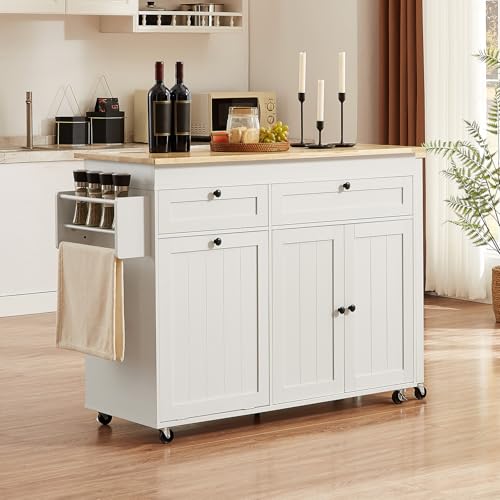 White Mobile Kitchen Island with Extendable Dining Table T317